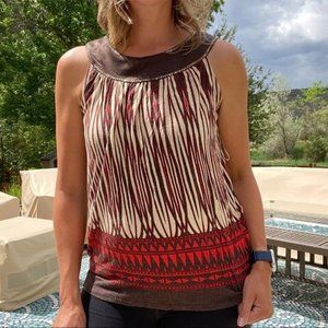 Express Womens Top Round Gathered Neck Sequins Sleeveless Stripes Red White SZ S